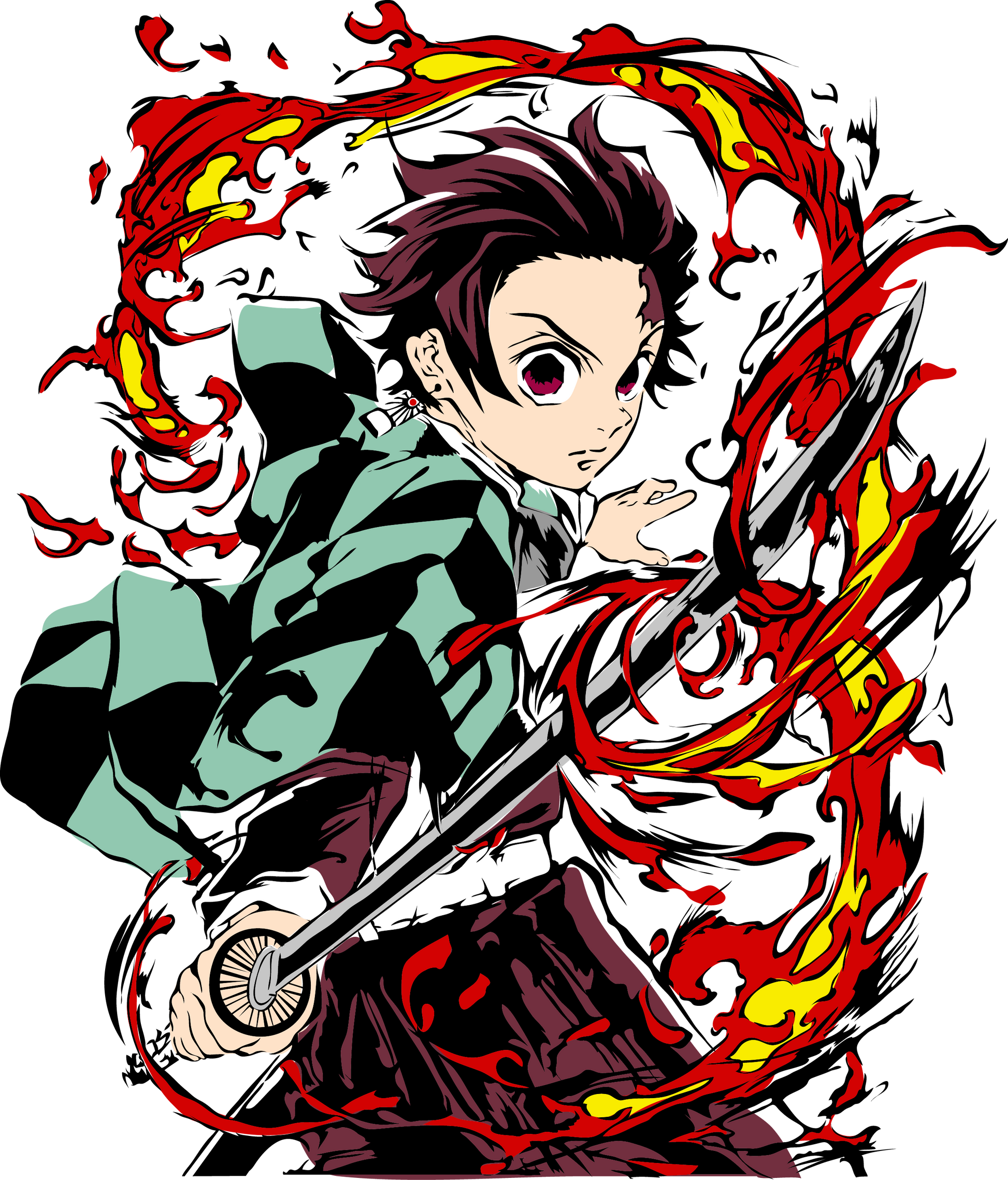 ALIENTO DE LLAMA  – CAMISETA TANJIRO DOBLE DISEÑO (DEMON SLAYER)