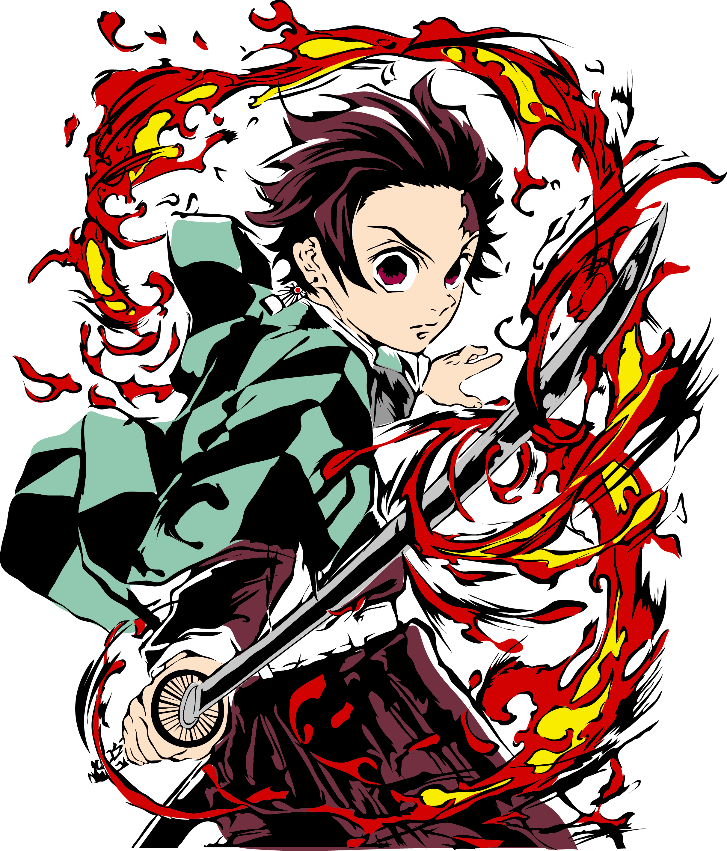 ALIENTO DE LLAMA  – CAMISETA TANJIRO DOBLE DISEÑO (DEMON SLAYER)
