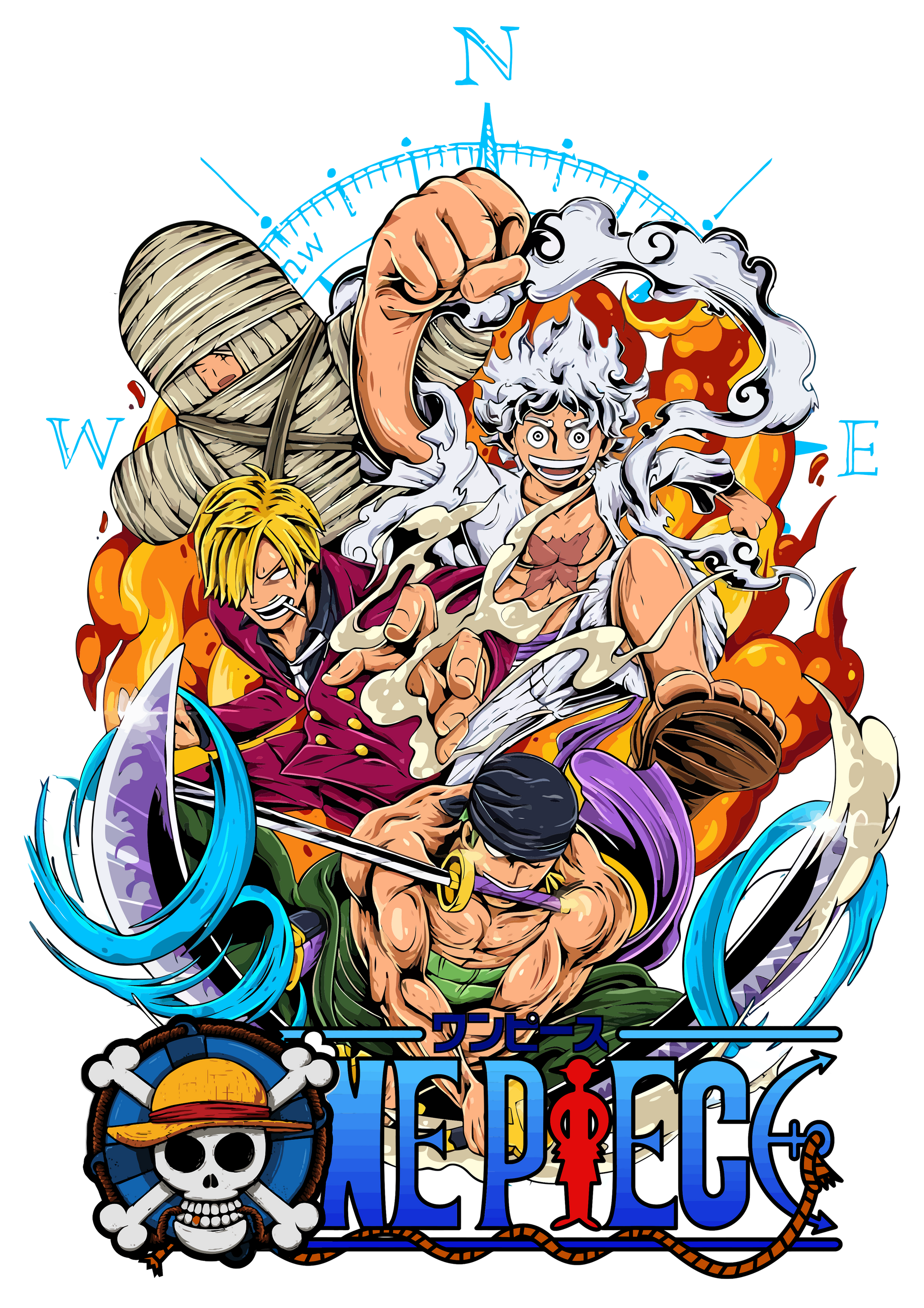 TRÍO MONSTRUO – CAMISETA DE LUFFY, ZORO Y SANJI (ONE PIECE)